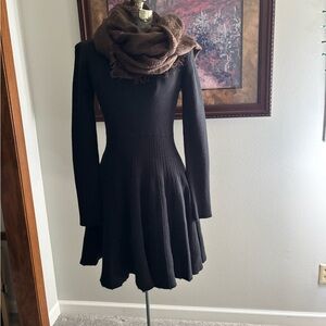 Blue Fit and Flare Long Sleeve Dress for Cocktail